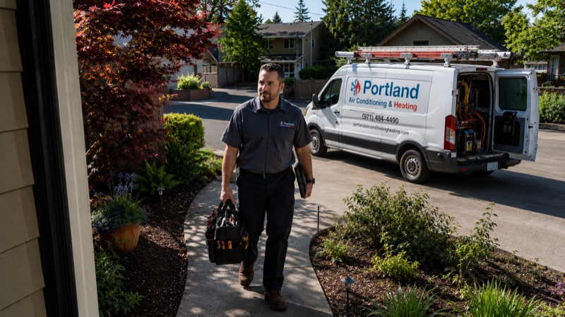 Professional HVAC technician with equipment