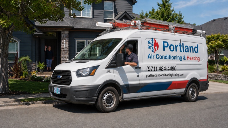 HVAC technician with service van